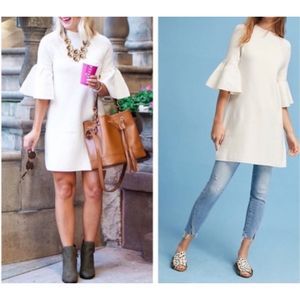 Moth Anthropologie Chester Dress Women Small Ivory Off White Sweater Bell Sleeve